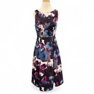 Adrianna Papell Floral Pleated Sleeveless Boat Neck Fit and Flare Dress Size 4